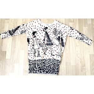 DJ & JuJu Women's L Sweater Whimsical French Graphic Red Dots Sparkles